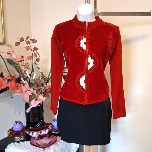 NWT Woman's Red Zip-Up Cardigan Knit Lightweight Elegant Ladies Sweater - Picture 4 of 9